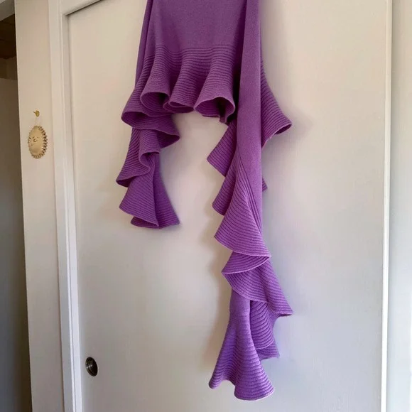 MAGASCHONI CASHMERE Purple Ruffle Waterfall Knit Scarf One Size - Picture 2 of 6